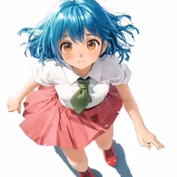 an anime girl with blue hair is in a school uniform
