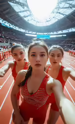 two women standing on a track next to each other