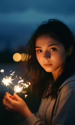 a woman holding two sparklers that look like them