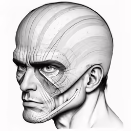 the head and face of an alien man is shown in this drawing