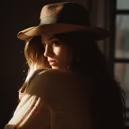 a woman wearing a hat sits in the sunlight