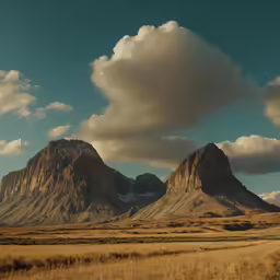 mountains near a brown grassy area with white clouds