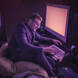 man wearing glasses using a computer screen to look at it