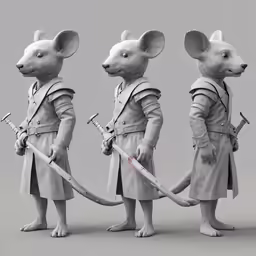 a 3d computer generated of three mice with suits and weapons