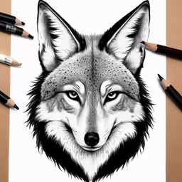 a drawing of a wolf with eyes wide open
