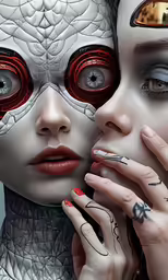 a couple of weird looking women with tattoos
