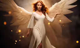 a beautiful woman with white wings and dress