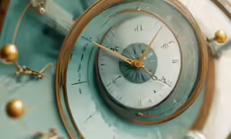 close up of a round clock in various colors