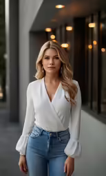 a beautiful blond woman posing for the camera