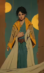 a painting of a woman standing near a wall