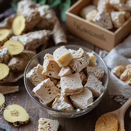 the cereal is piled up on a wooden surface