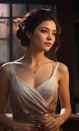 woman in white dress wearing diamond necklace with diamond ring