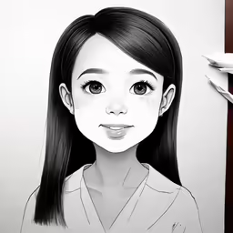a pencil drawing of a person with long hair