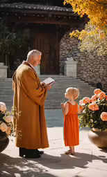 a man reading a book to a young girl