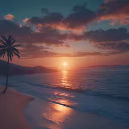 a sunset and some water near a beach