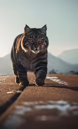 cat walking across a snow covered field, it seems to be very long