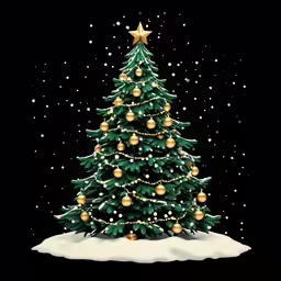 a christmas tree with gold baubie balls on it