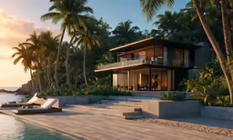 a house that is sitting on the beach by the water
