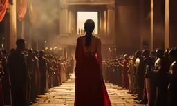 a woman in red dress at an event