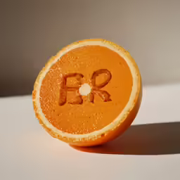 orange fruit with the letter e d written on the slice