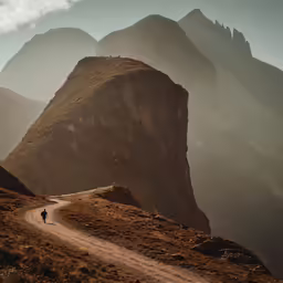 there is a person that is walking along this trail