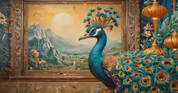 a peacock painted by a professional artist in the middle of a wall