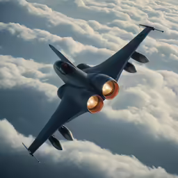 a fighter jet flying through the air above the clouds