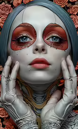 an illustration of a woman with white makeup and make up