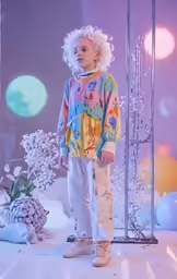 a child stands on a snow covered floor