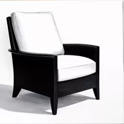 a black chair with white cushion is on display
