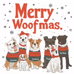 a group of dogs with christmas sweaters on