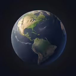 the earth, lit up in green and white