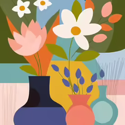 an illustration of two vases with flowers in them