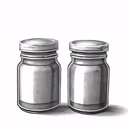 a black and white picture of two jars