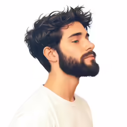 a man with long hair and a beard and a white shirt