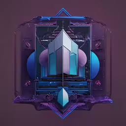 digital painting of futuristic artwork with geometric and pentagon shape,a futuristic artwork with bright colors on a purple background