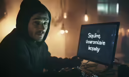 a person with hoodie on looking at computer screen
