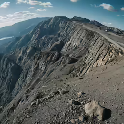 the view of an outcropping of mountains and a road going through the valley
