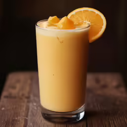 a orange slice is sitting in the glass