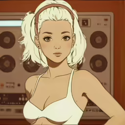 a person in white top and headphones with a microphone