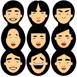many different people have their faces made to look like people,a number of faces that have different expressions