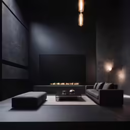 living room with modern design and wall lighting