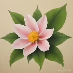 a pink flower with green leaves is displayed