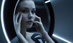 a woman that is sitting in front of a mirror
