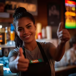 a girl with her thumb up in the middle of thumbs up