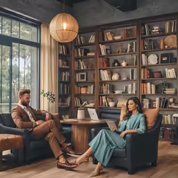 a woman sitting next to a man on a couch in a living room