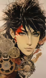 an anime character with large gears and a clock face