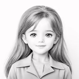 a little girl with long hair is shown in a black and white photo