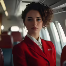 the woman is in a suit and is ready for flight