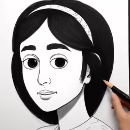 a woman in black hair has drawn a girl with a headband